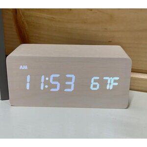 New Digital Wooden Alarm Clock with Wireless Charging, 0-100% Dimmer, Dual Alarm